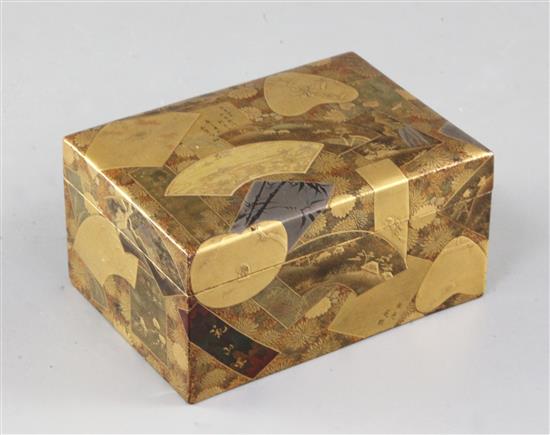 A fine Japanese multi-technique lacquer rectangular box, Meiji period, width 10.7cm